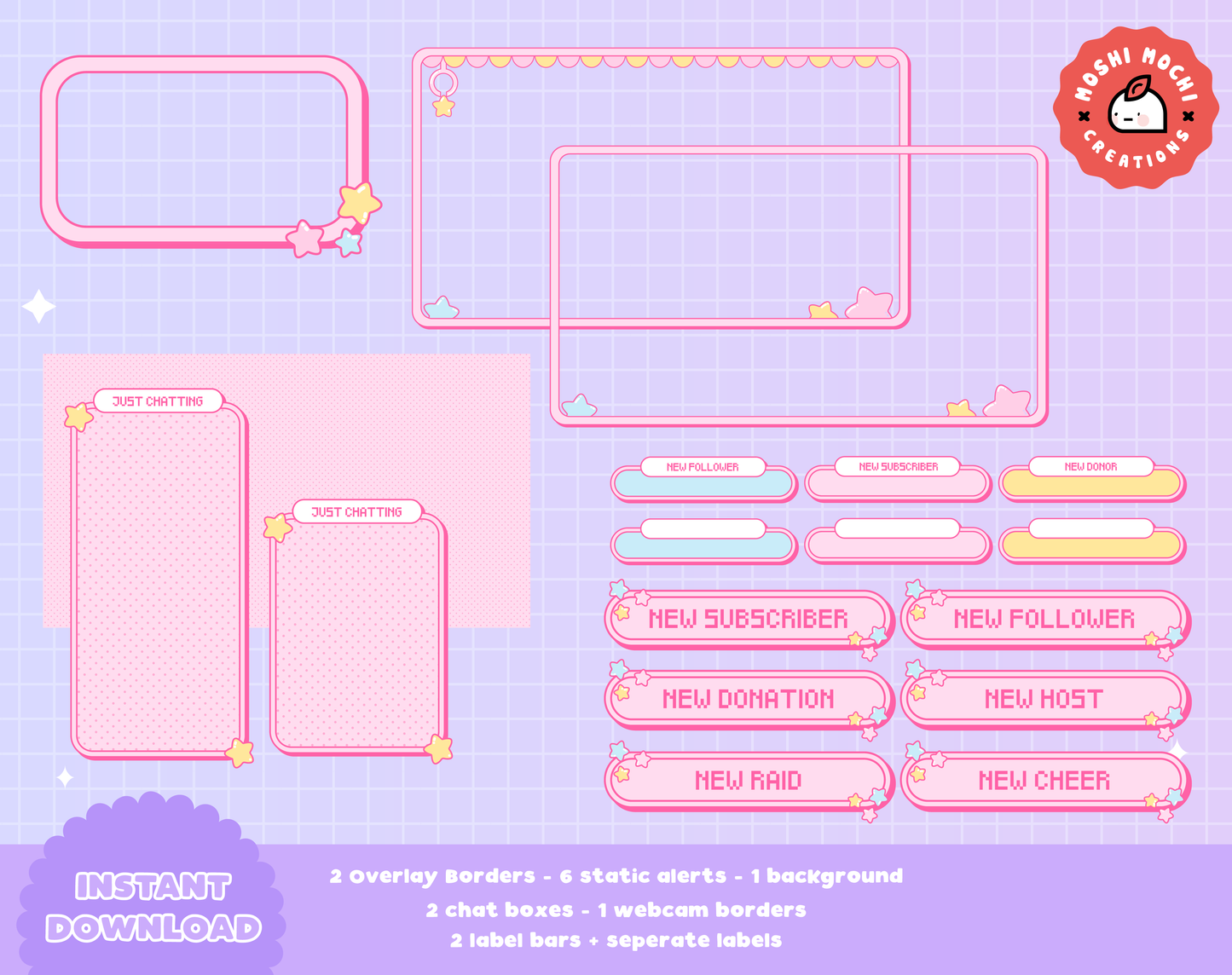 Twitch Cute Pink Crane Arcade Overlay Package