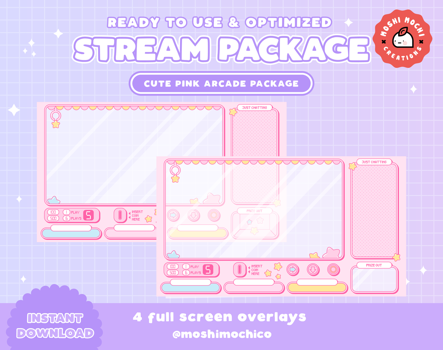 Twitch Cute Pink Crane Arcade Overlay Package