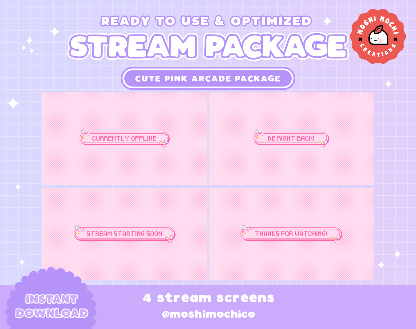 Twitch Cute Pink Crane Arcade Overlay Package