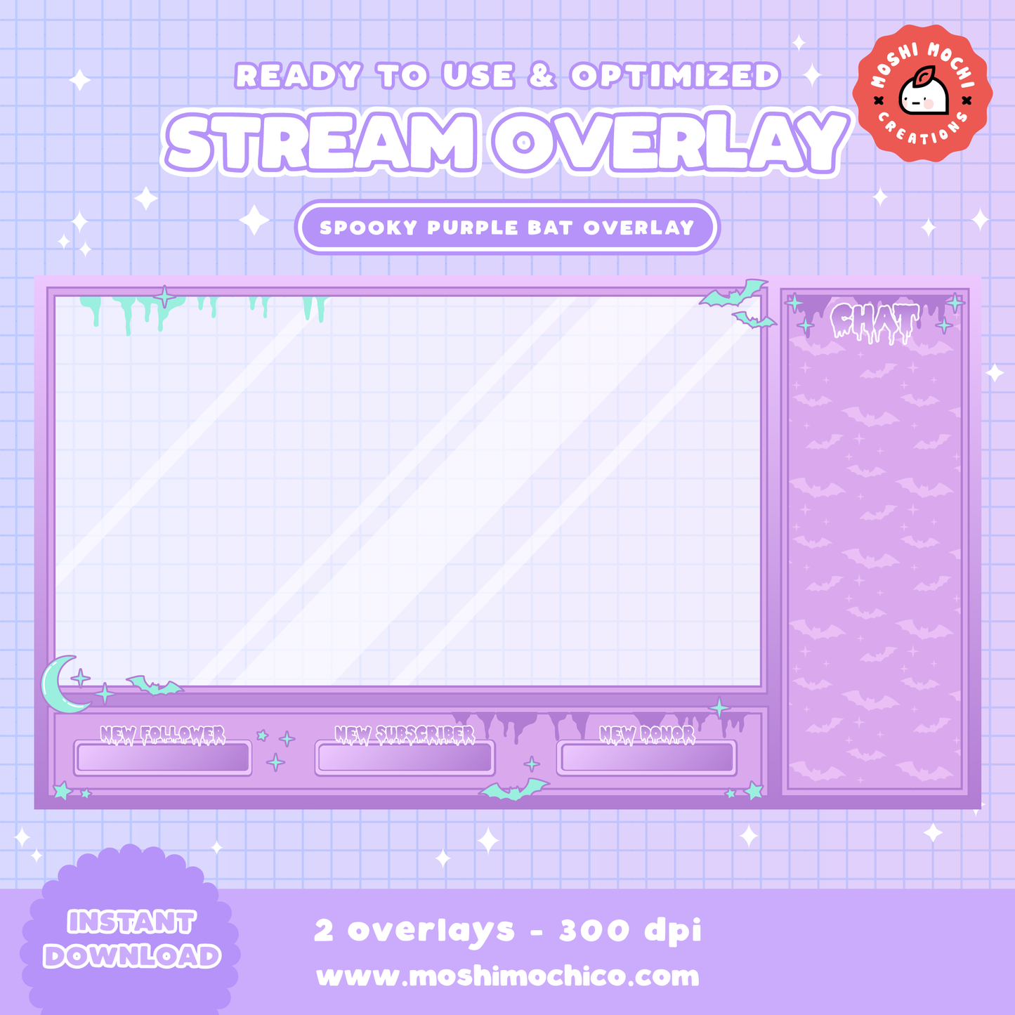 Twitch Full Screen Overlay - 2x Spooky Purple Bat Collection
