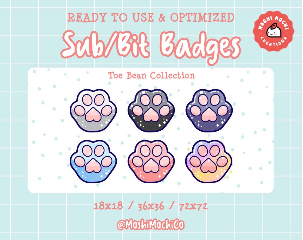 Twitch Sub Badges / Bit Badges - 6x Toe Bean Cat Paws