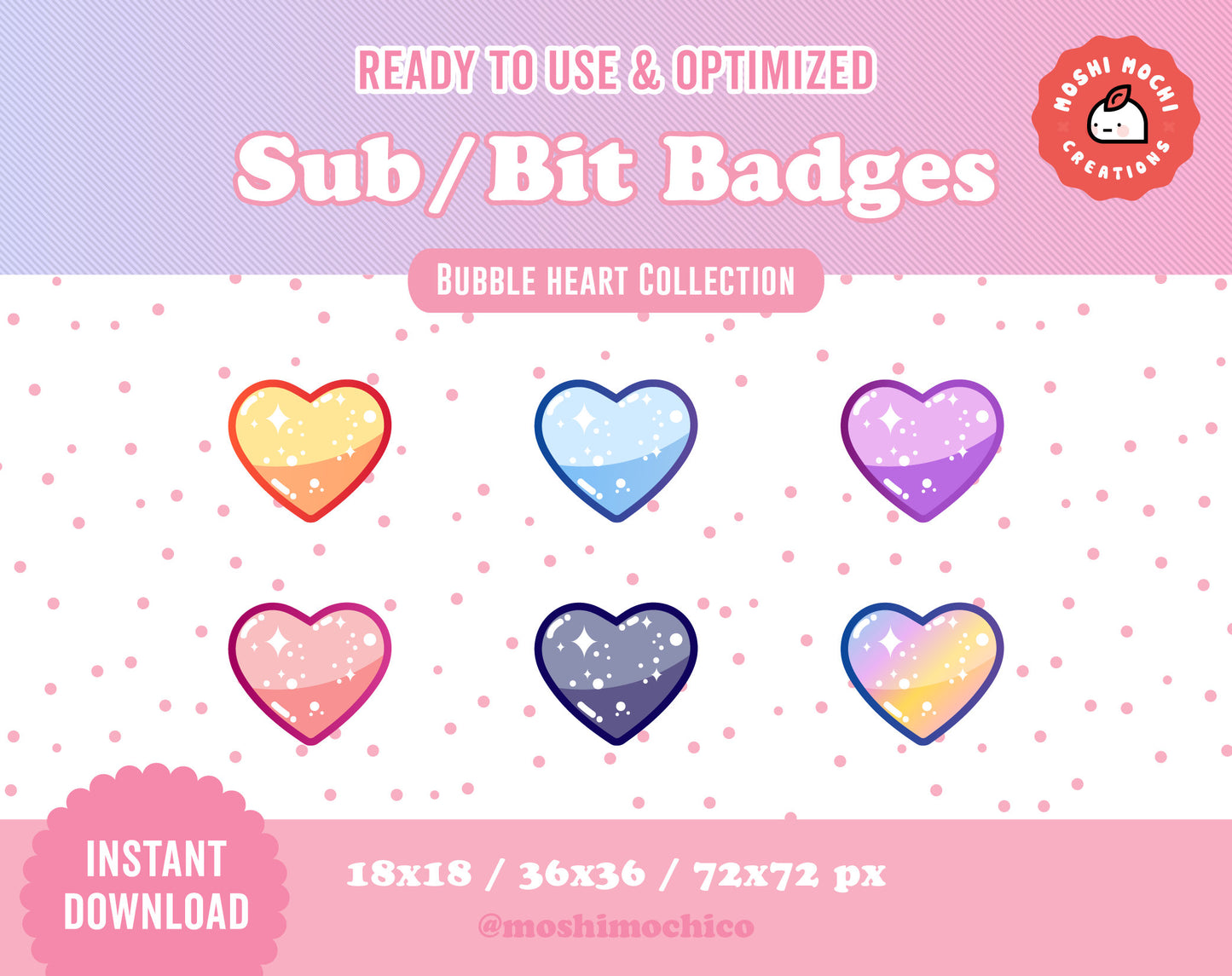 Twitch Sub Badges / Bit Badges - 6x Glossy Sparkle Hearts