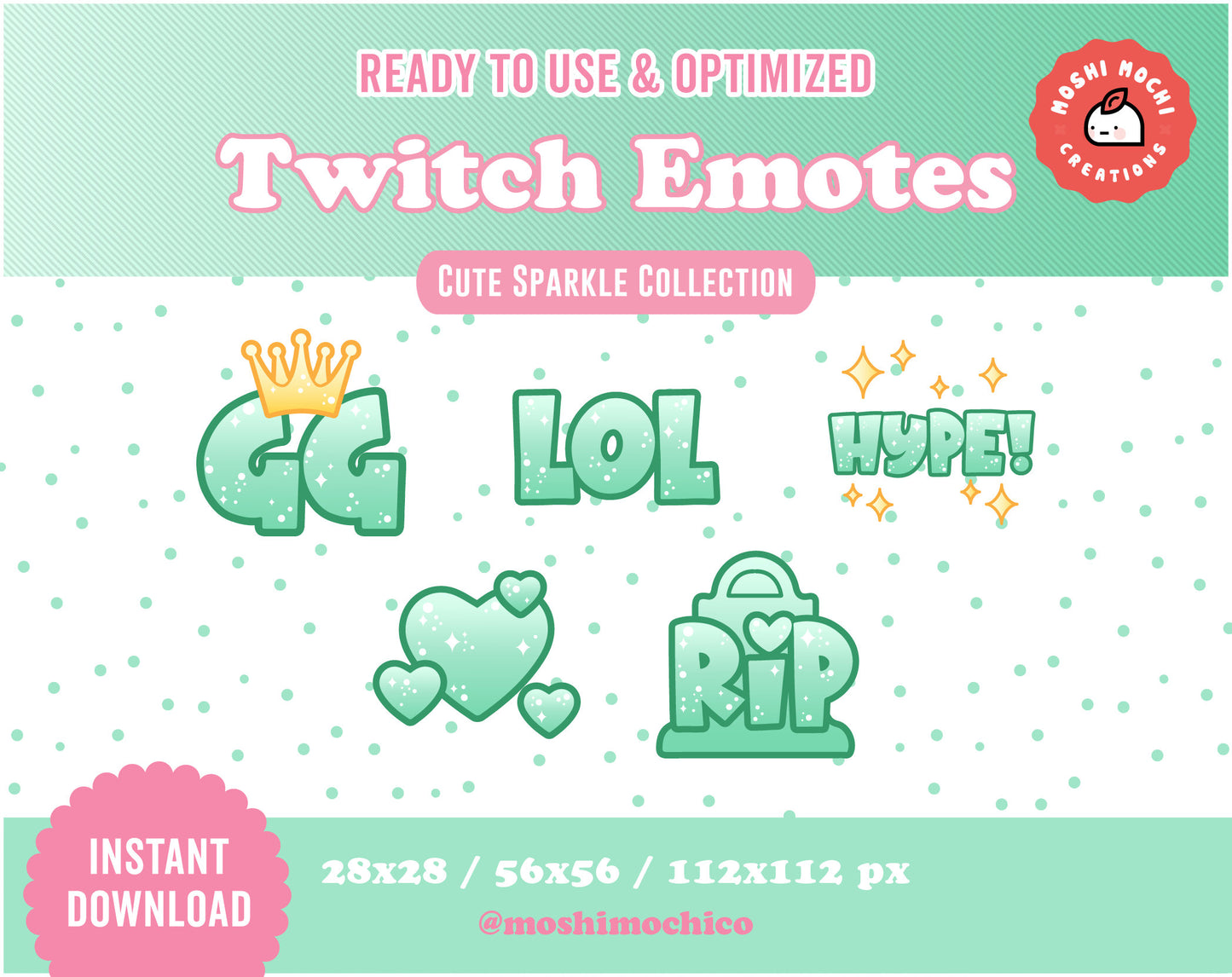 Twitch Emote - 5x Cute Mint Sparkle Text
