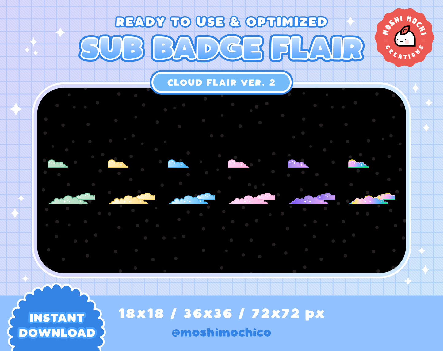 Twitch Sub Badge Flair - 6x Pastel Bubble Clouds