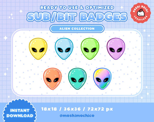 Twitch Sub Badges / Bit Badges - 7x Sparkle Aliens