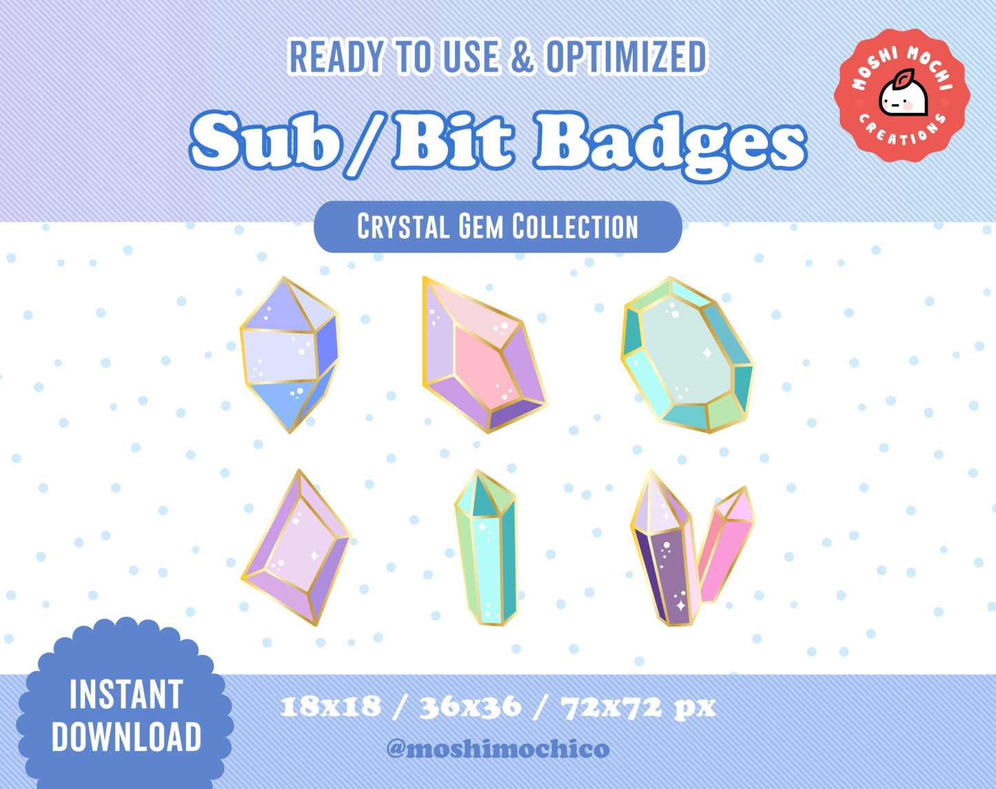 Twitch Sub Badges / Bit Badges - 6x Pastel Sparkle Crystal Gems