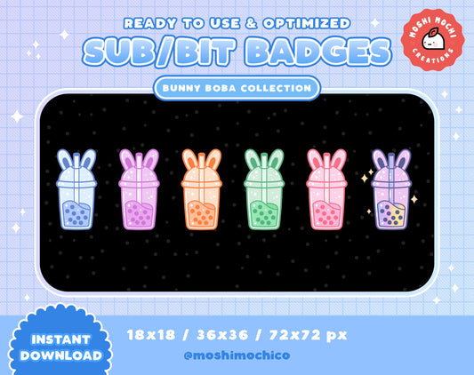 Twitch Sub Badges / Bit Badges - 6x Bunny Boba