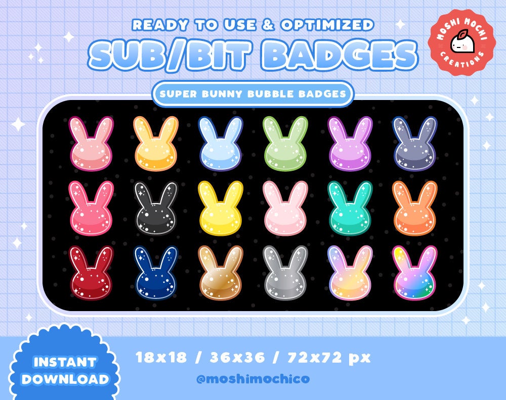 Twitch Sub Badges / Bit Badges - 18x Super Glossy Bubble Bunny Collection