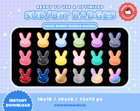 Twitch Sub Badges / Bit Badges - 18x Super Glossy Bubble Bunny Collection