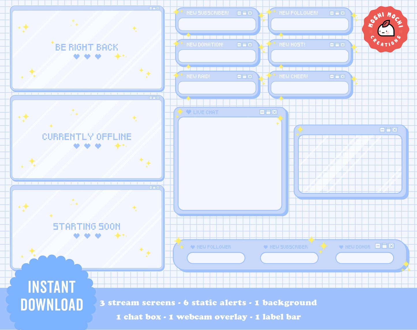 Twitch Stream Package - Blue Pixel Pop Up Box Overlay Collection