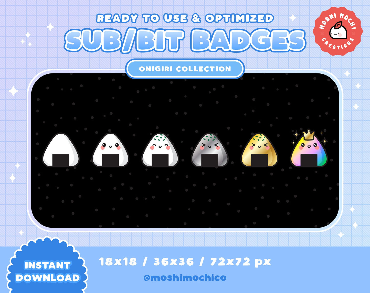 Twitch Sub Badges / Bit Badges - 6x Japanese Snack Onigiri