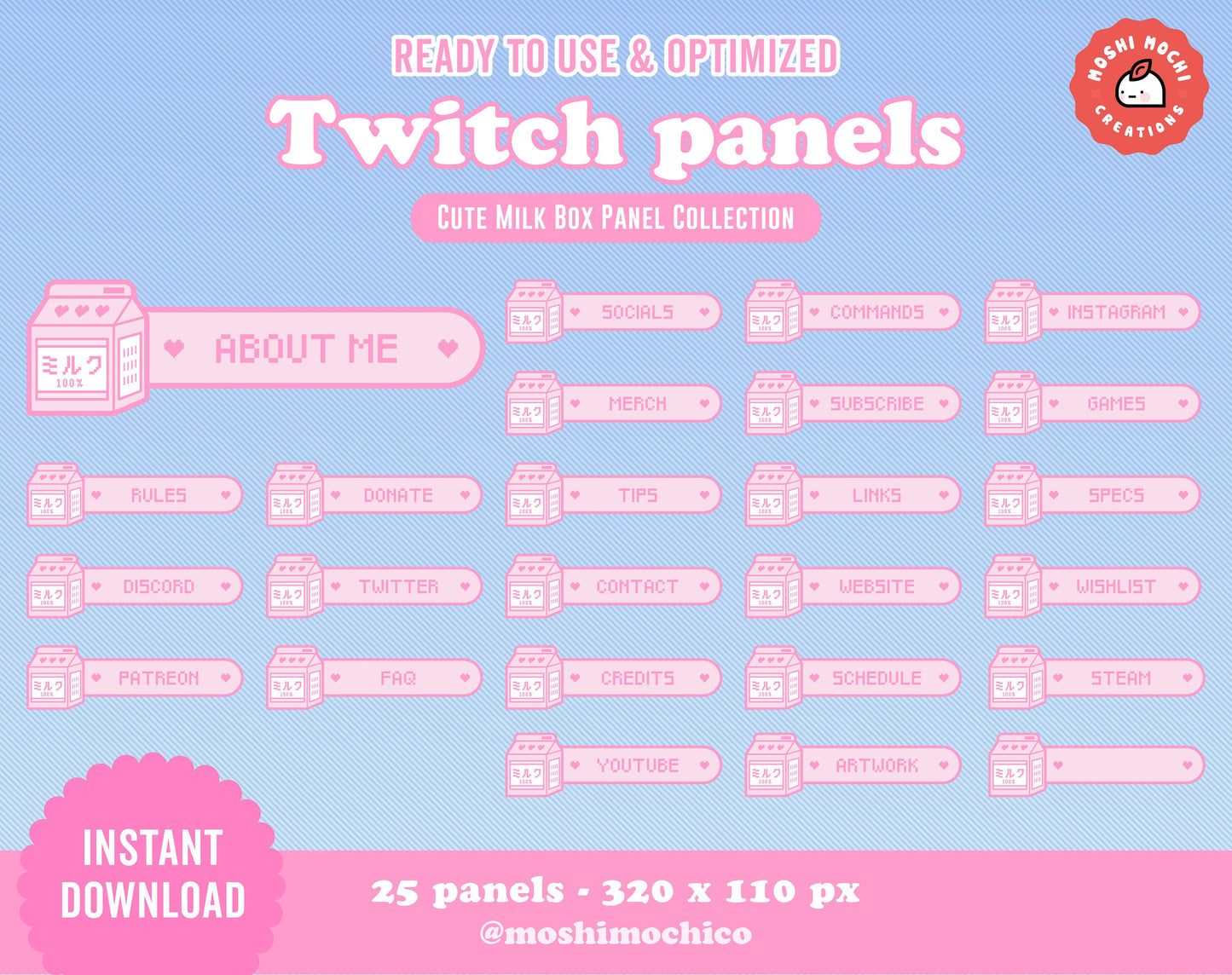 Twitch Panels - 25x Pink Aesthetic Milk Box Collection
