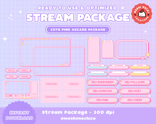 Twitch Cute Pink Crane Arcade Overlay Package