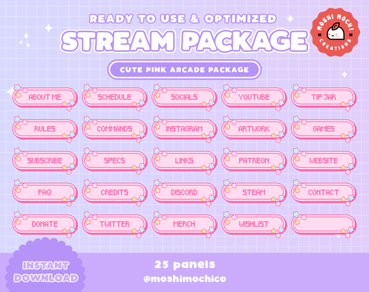 Twitch Cute Pink Crane Arcade Overlay Package