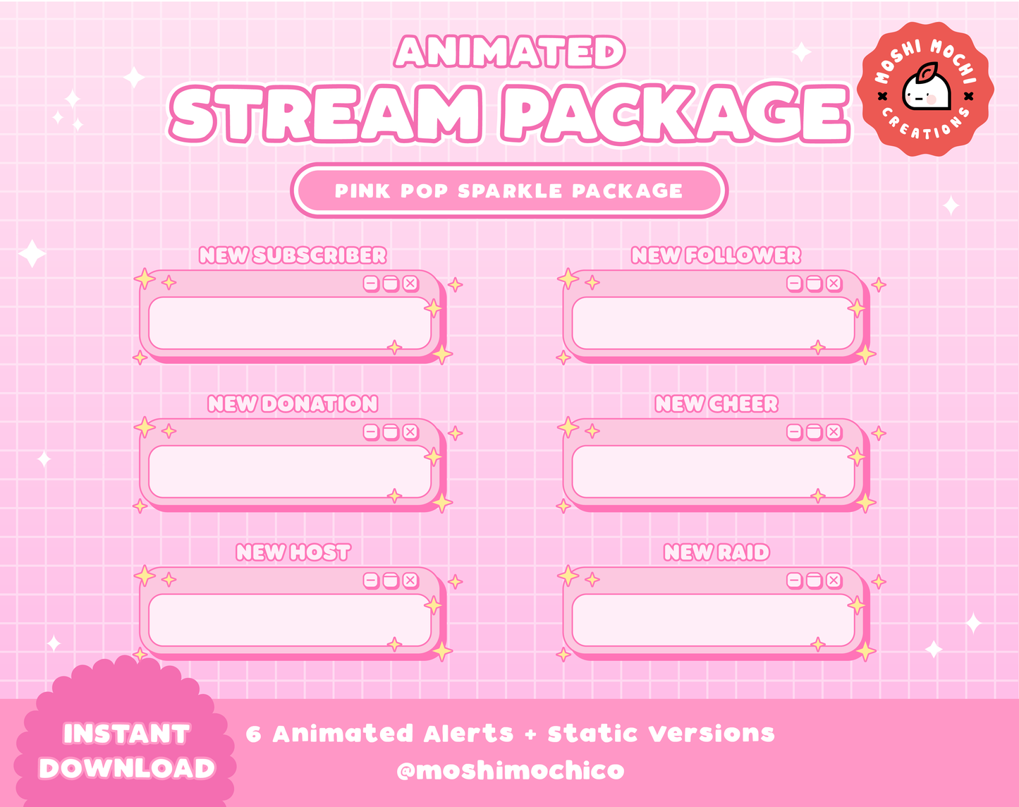 Animated Twitch Pink Sparkle Stream Package