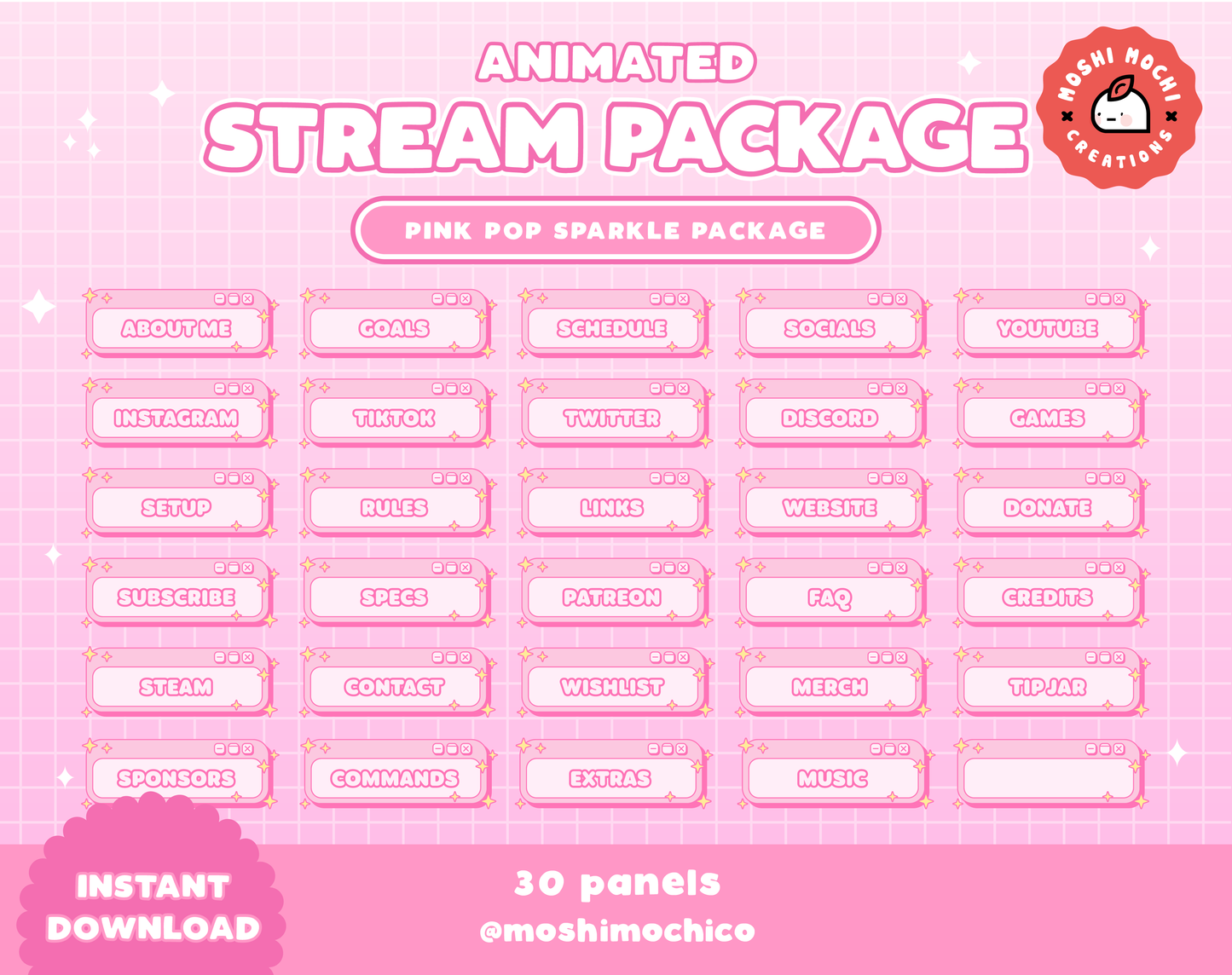 Animated Twitch Pink Sparkle Stream Package