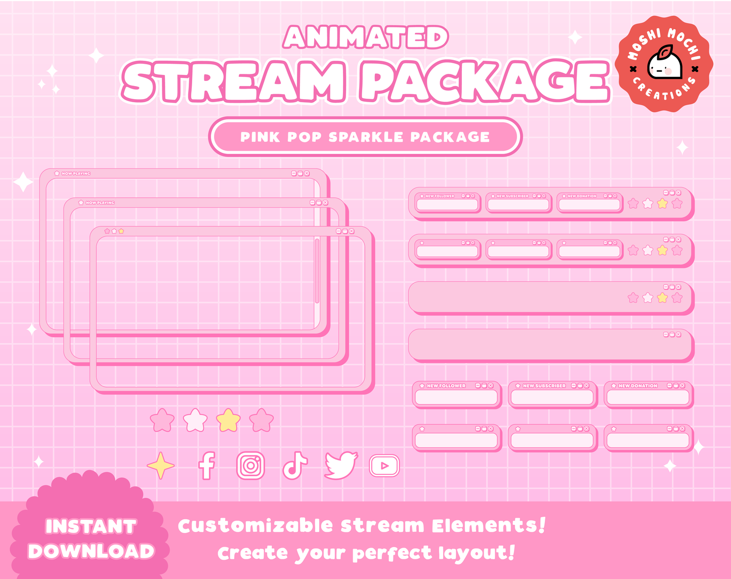 Animated Twitch Pink Sparkle Stream Package