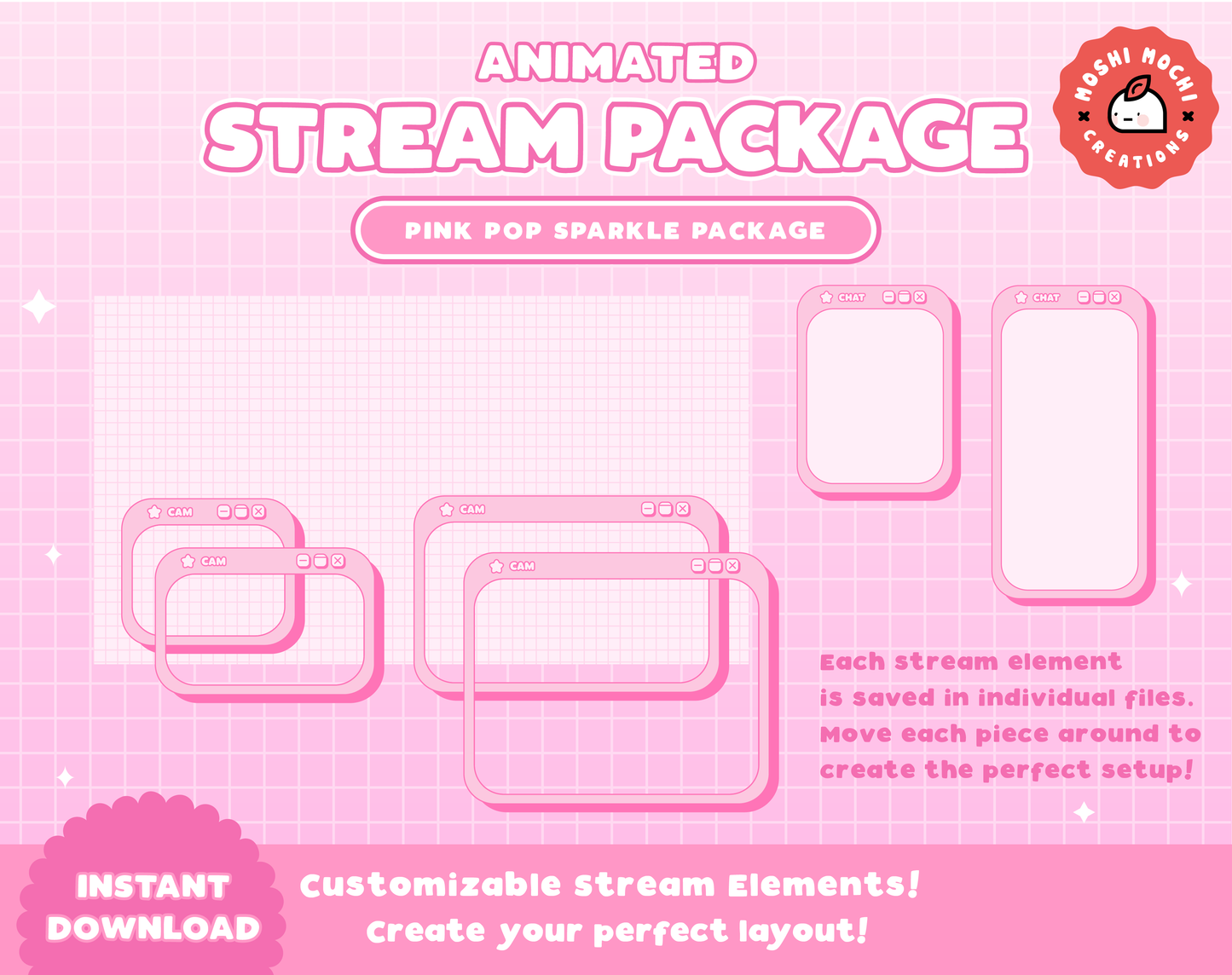 Animated Twitch Pink Sparkle Stream Package