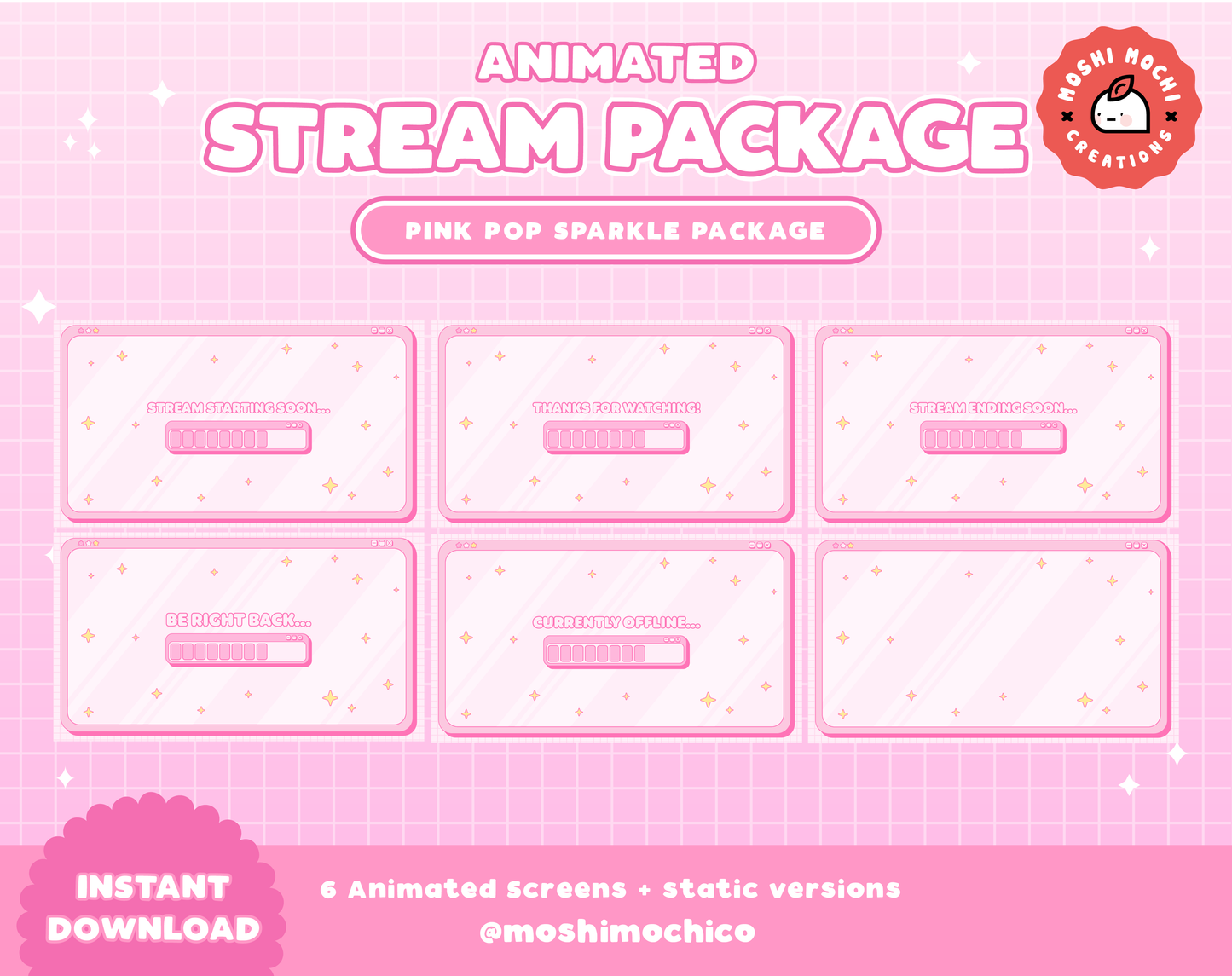 Animated Twitch Pink Sparkle Stream Package