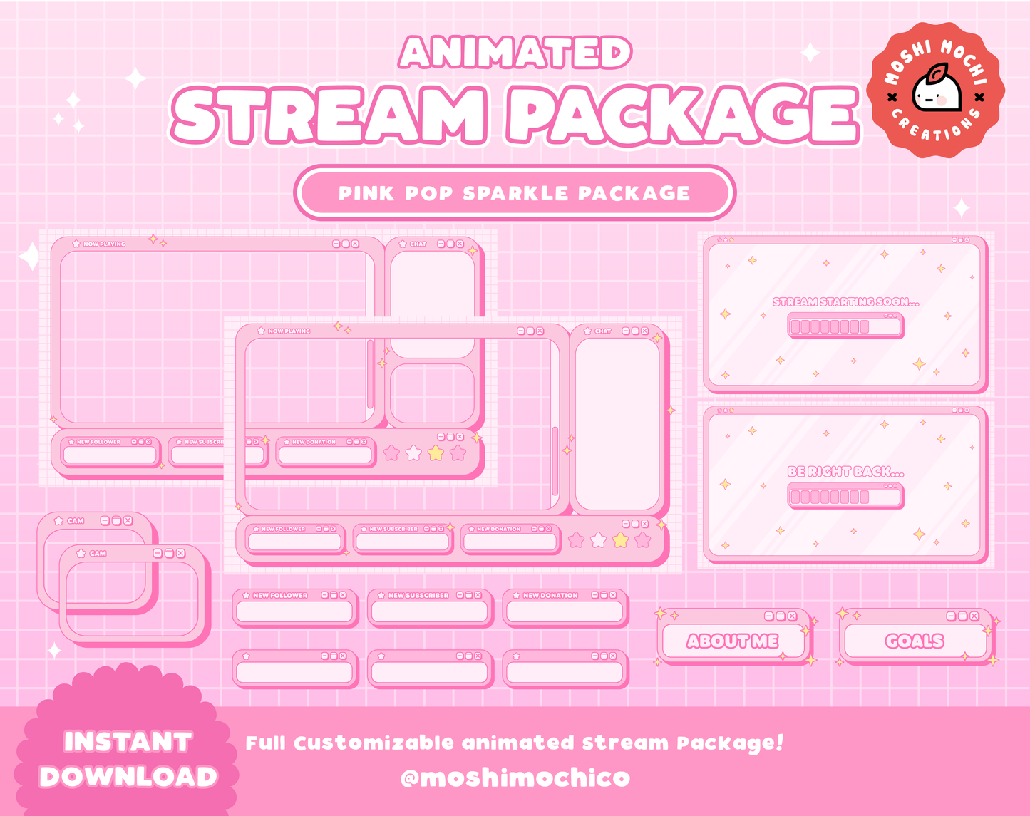 Animated Twitch Pink Sparkle Stream Package