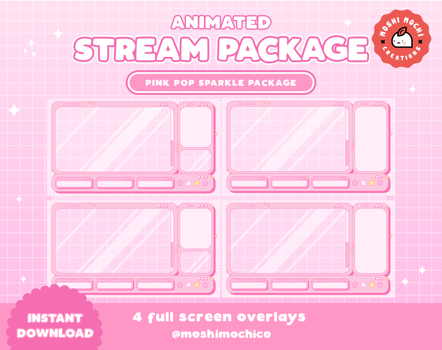 Animated Twitch Pink Sparkle Stream Package