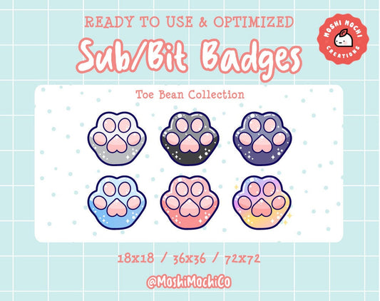 Twitch Sub Badges / Bit Badges - 6x Toe Bean Cat Paws