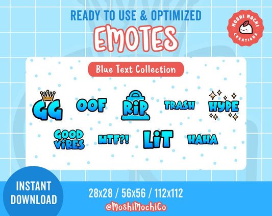 Twitch Text Emotes - 9x Blue Sparkle Text Collection