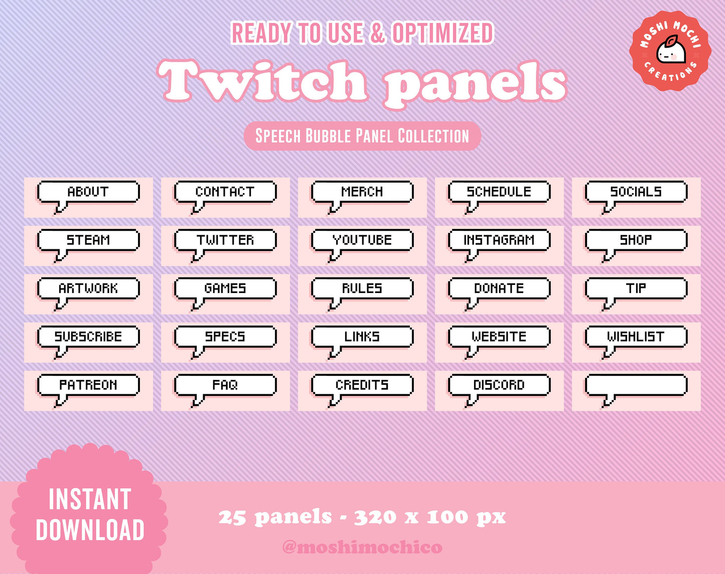 Twitch Panels - 25x Pink Pixel Speech Bubble Collection