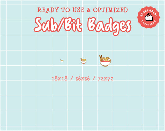 Twitch Sub Badges / Bit Badges - 8x Cute Ramen Bowls