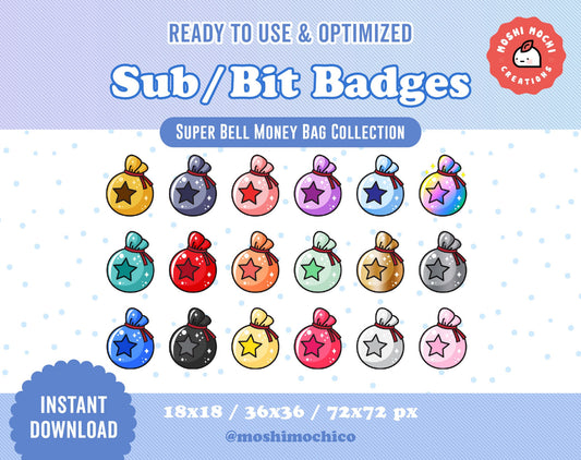 Twitch Sub Badges / Bit Badges - 18x Rainbow Bell Bag Collection