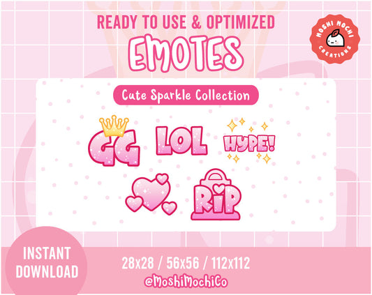 Twitch Emote - 5x Cute Pink Sparkle Text