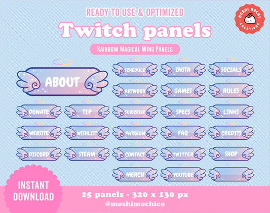 Twitch Panels - 25x Blue Magical Angel Wing Collection