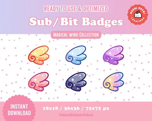 Twitch Sub Badges / Bit Badges - 6x Glossy Sparkle Magical Wings