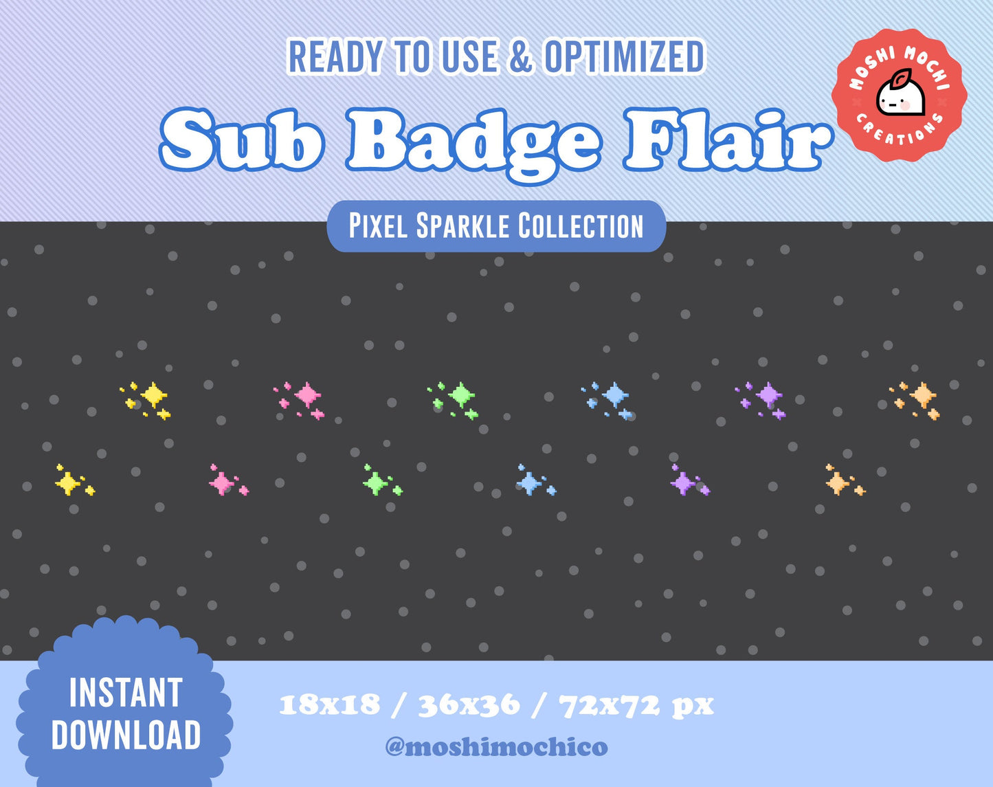 Twitch Sub Badge Flair - 6x Cute Pixel Sparkles