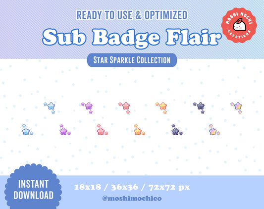 Twitch Sub Badge Flair - 6x Cute Bubble Sparkle Stars