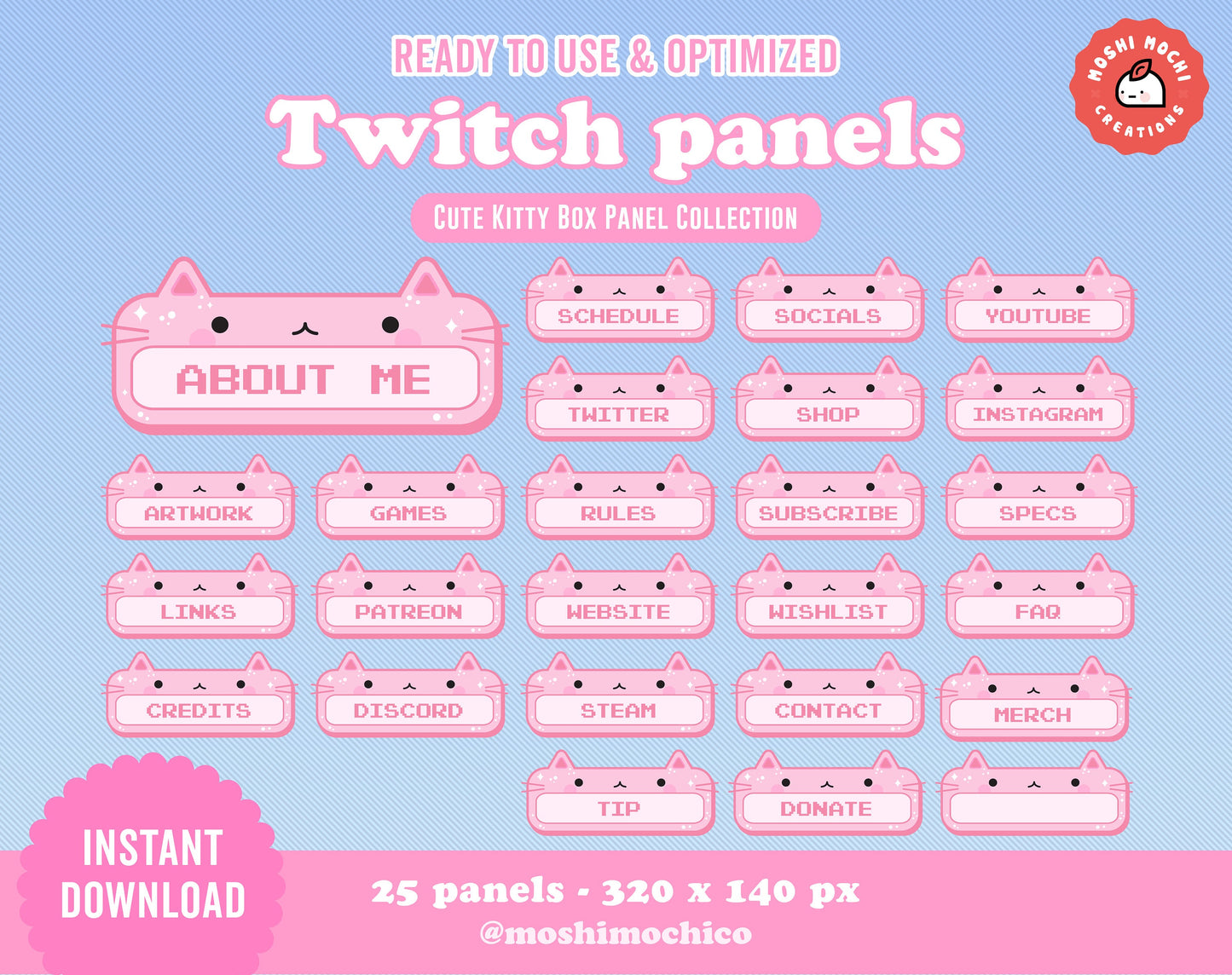 Twitch Panels - 25x Pink Sparkle Kitty Cat Collection