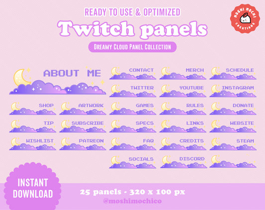 Twitch Panels - 25x Dreamy Purple Cloud Collection