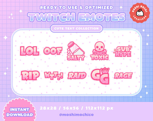 Twitch Text Emotes - 10x Cute Pink Sparkle Collection