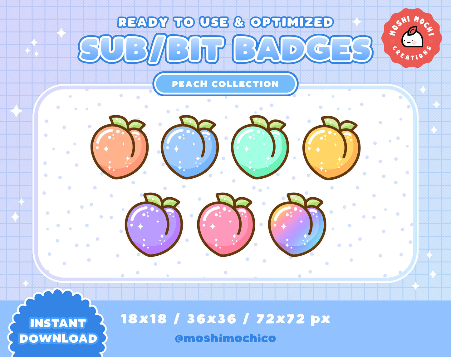 Twitch Sub Badges / Bit Badges - 7x Sparkle Peaches