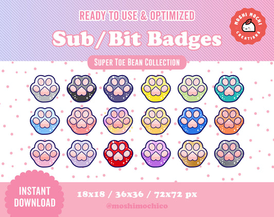 Twitch Sub Badges / Bit Badges - 18x Super Glossy Sparkle Toe Beans