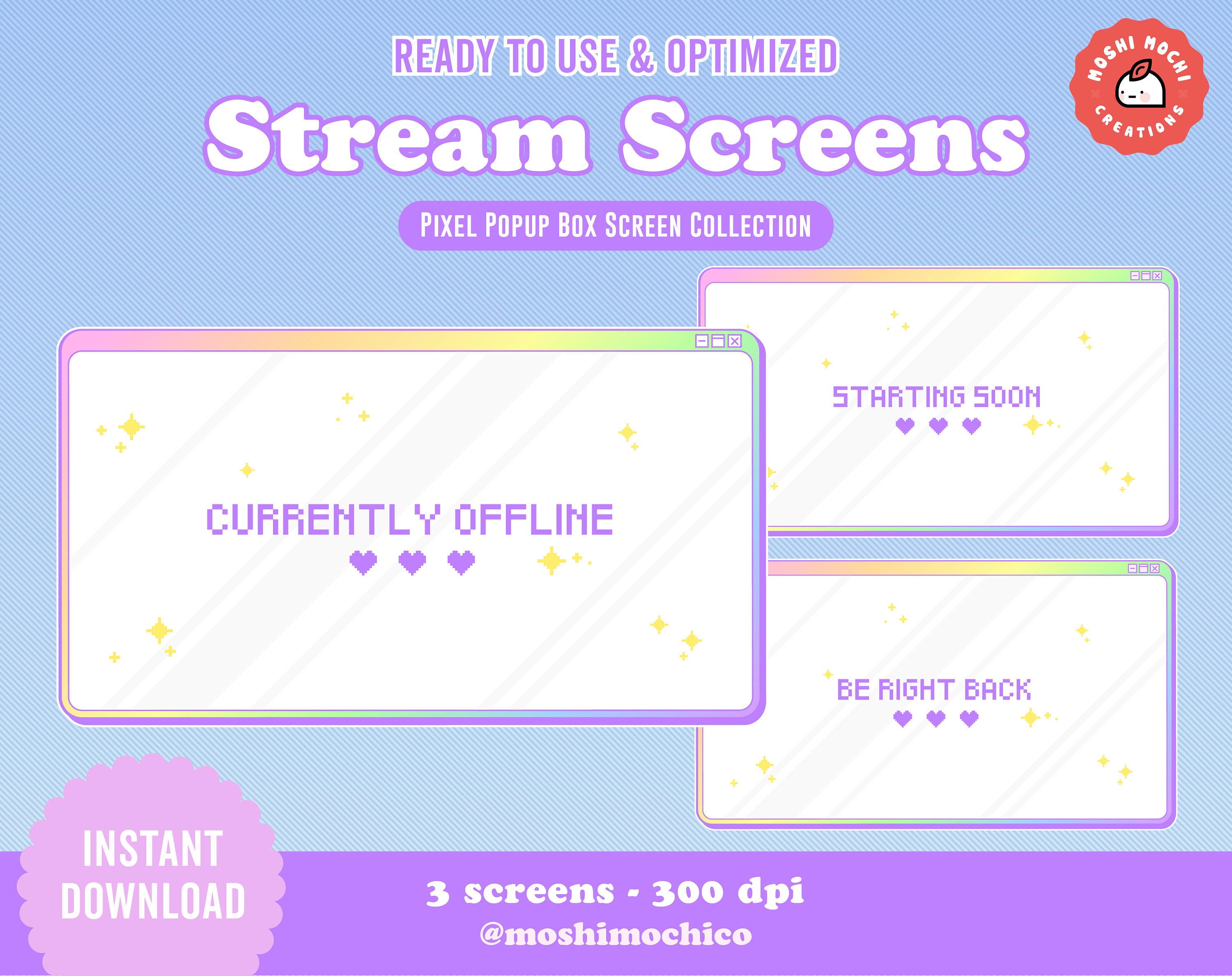 Twitch Stream Screens - 3x Rainbow Gradient Pixel Pop Up Box Collectio ...