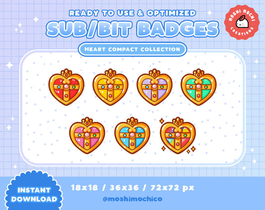 Twitch Sub Badges / Bit Badges - 7x Heart Compacts