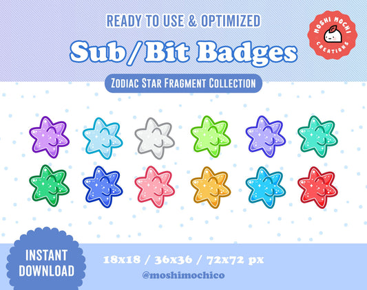 Twitch Sub Badges / Bit Badges - 12x Zodiac Star Fragment Collection