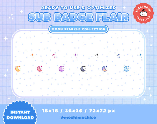 Twitch Sub Badge Flair - 6x Cute Sparkle Moons