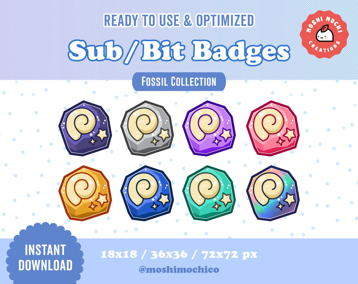 Twitch Sub Badges / Bit Badges - 8x Rainbow Fossils