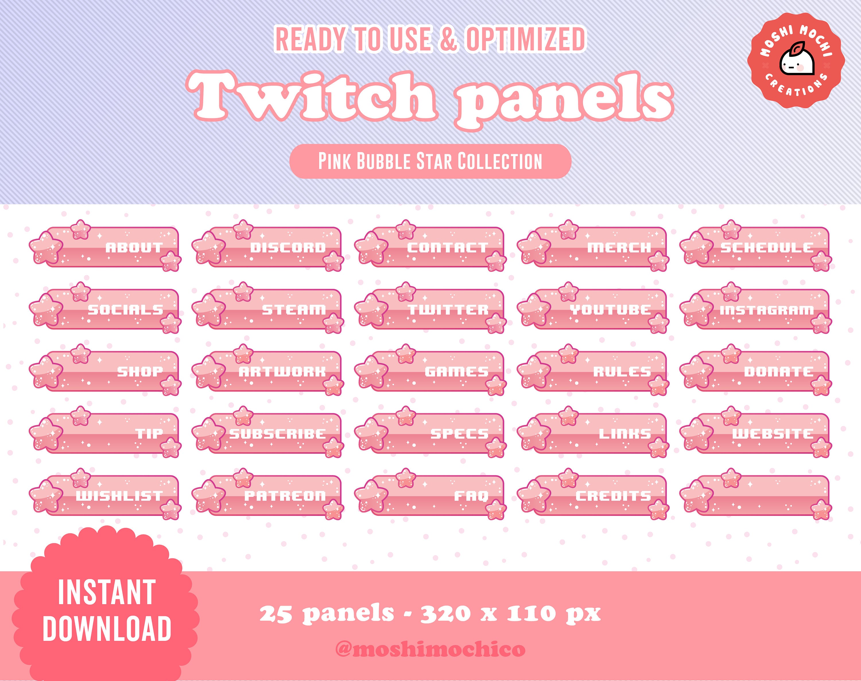 Twitch Panels - 25x Pink Glossy Bubble Star Collection – MoshiMochiCo