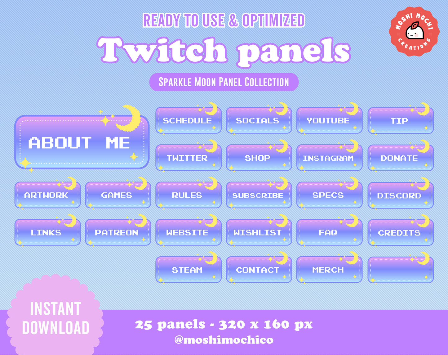 Twitch Panels - 25x Purple Pixel Moon Collection