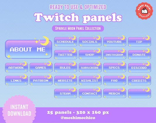 Twitch Panels - 25x Purple Pixel Moon Collection