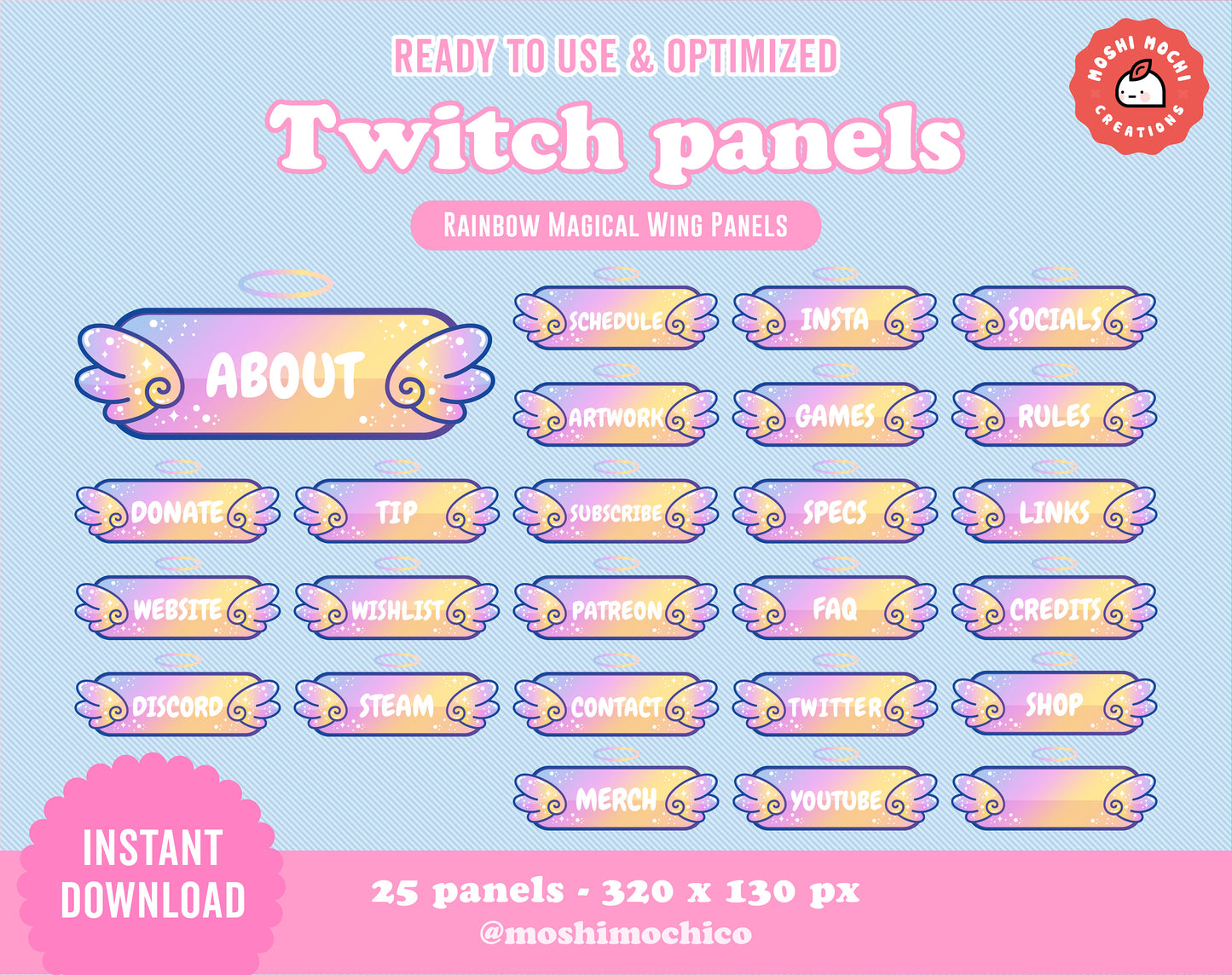 Twitch Panels - 25x Magical Angel Wing Collection