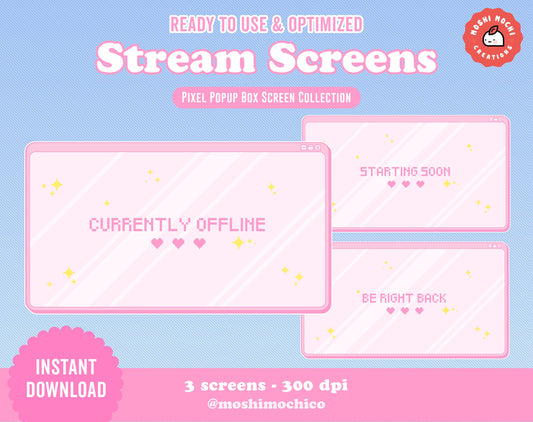 Twitch Stream Screens - 3x Pink Pixel Pop Up Box Collection